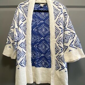 Roxy Blue and White Geometric Cardigan S